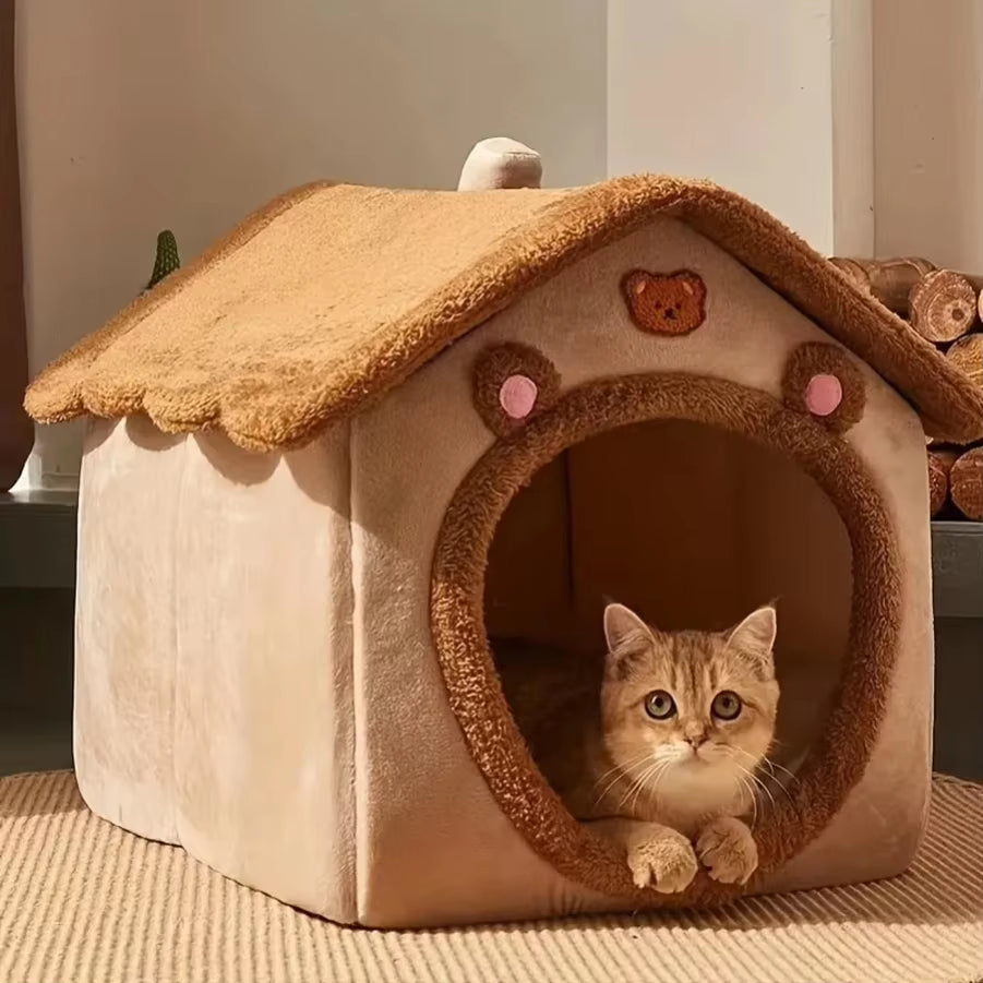 Casa dobrável castanha para gatos  🐾🤎 