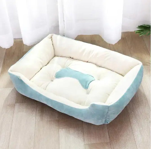 Cama branca e azul para cão💙